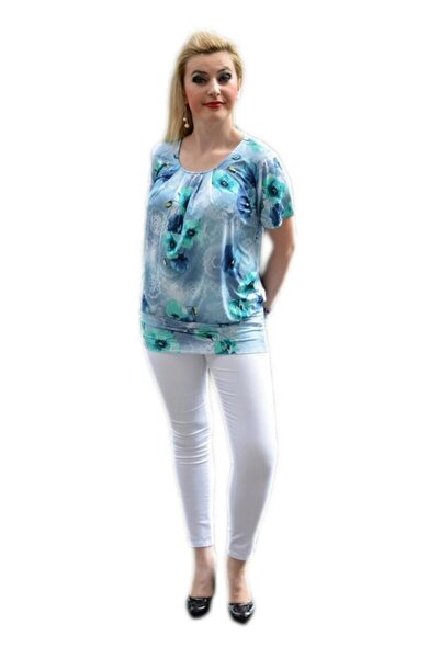 OEM Bluza moderna tip tunica, masura mare, nuanta bleumarin-turcoaz