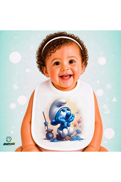 Ghostbastır Design Smurfs Linen Baby Bib – Soft, Absorbent, Washable, Special...