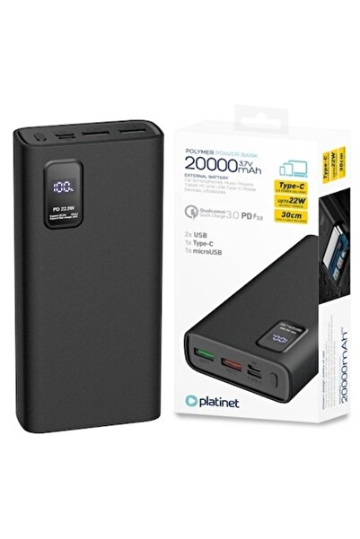 Platinet External battery, Platinet, 20000 mAh, 143 x 68 x 27 mm, Black