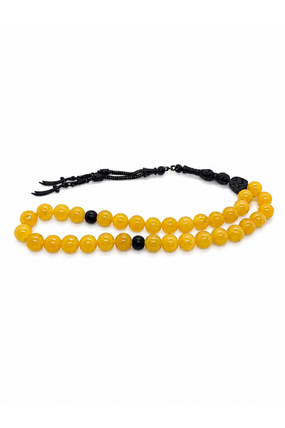 Çarşılı Takı Atölyesi Yellow Agate Stone Black Tassel Prayer Beads