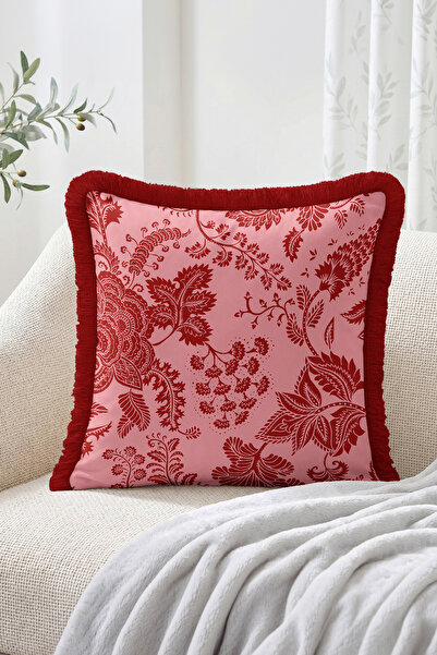 Realhomes Floral and Leaf Motif Lace-Inspired Patterned Fringed Throw Pillow ...