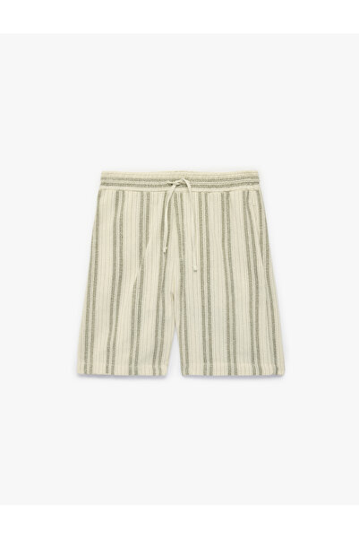 Koton Regular Fit Belted Pocketed Striped Shorts
