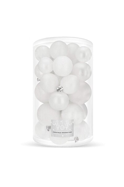 SERSIMO Set globuri de Crăciun, 30 piese, 3 modele, 4/5/6 cm, alb