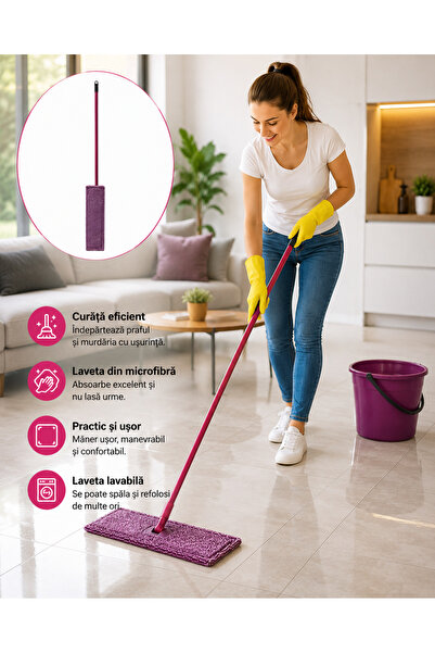 Anna Mop Clasic din Microfibră cu Coadă – Curățare Eficientă pentru Toate Tip...