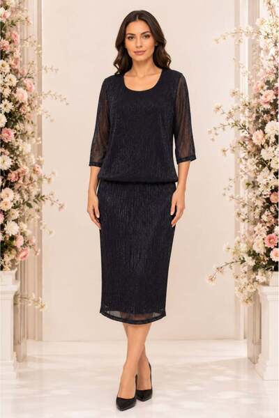 OEM Rochie vaporoasa pentru ocazii, nuanta de bleumarin, usor lucioasa