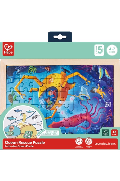 Hape Puzzle din lemn, Hape, Aventuri in ocean, 48 piese