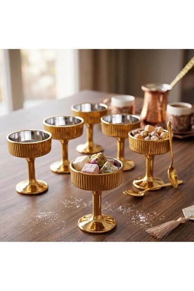 Hinora 6-Piece Glass Turkish Delight Serving Set with Feet, Titanium Coated S...