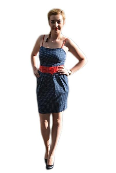 OEM Rochie casual cu bretele, in culoare bleumarin cu buline albe