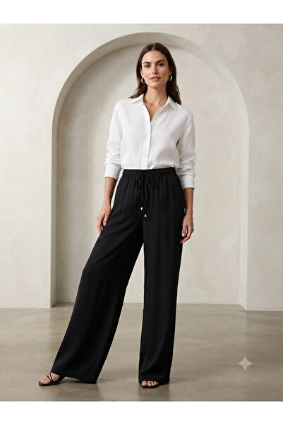 TUĞBA ERGÜL Women's High Waist Pants with Elastic Waistband