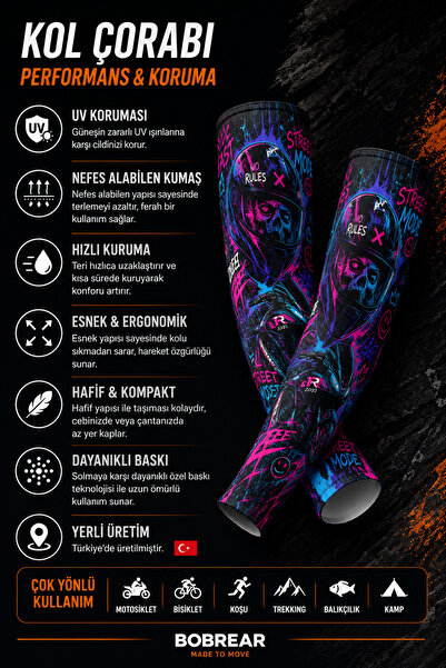 Bobrear Motosiklet Kol Çorabı UV Korumalı Nefes Alabilen Spor Kolluk Unisex