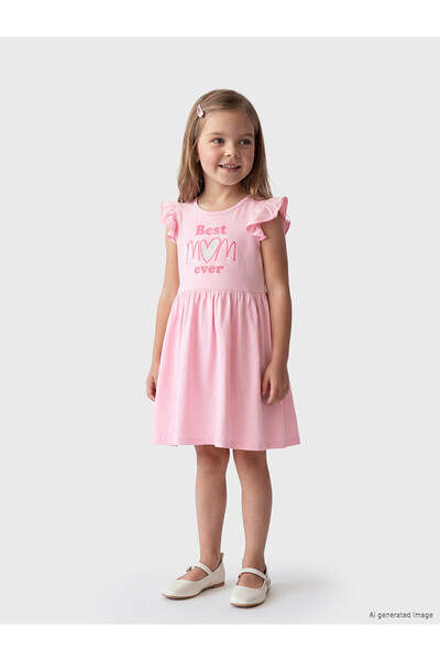 LC Waikiki Trendlucky Girls' Combed Cotton Dress with Oval Collar and Printed...