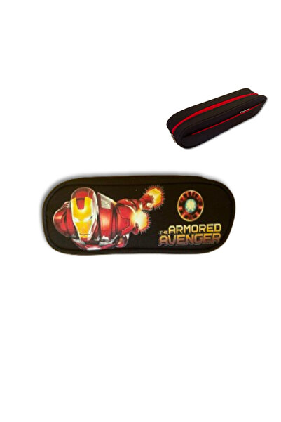 Bsr Penar scolar, model Iron Man, 2 compartimente, inchidere fermoar, negru, ...