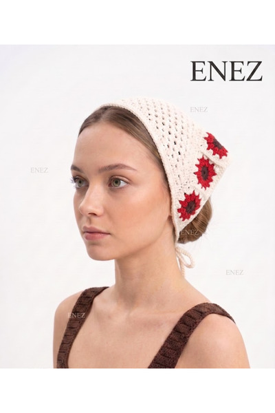 Enez باندانا مطرزة بالزهور على الطراز البوهيمي مع تاج قابل للربط