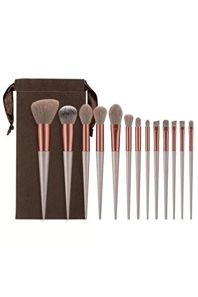 Generic Brand Top Bottom Set of 13 Professional Makeup Brushes with Case – Beige