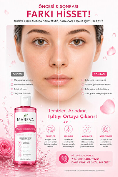 Mareva Makyaj Temizleme Suyu Niacinamide Hyaluronik Asit Rice Extract Temizleyici 200 ml