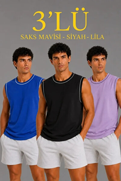 Beruflic Men's 3-Piece Sleeveless Sports Athlete Set Summer Crew Neck Black, ...
