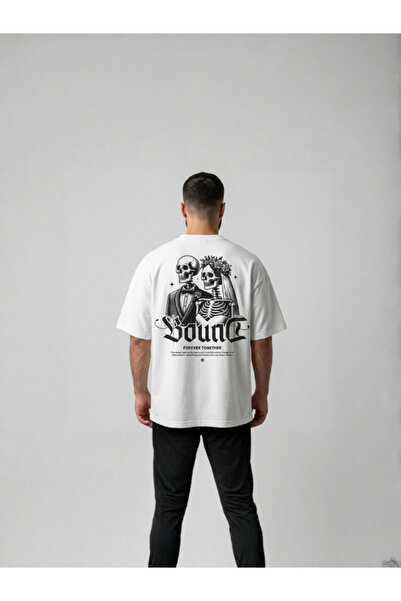 Erkek Beyaz Grafik Baskılı Oversize T-shirt