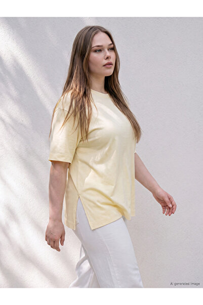 LC Waikiki Trendlucky Plus Size with Difference Women's 100% Cotton T-Shirt