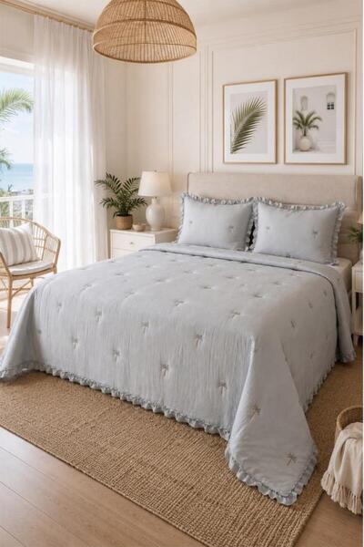 Çeyiz Diyarı Palm Fiber Filled Double 240X260 cm Bedspread Gray