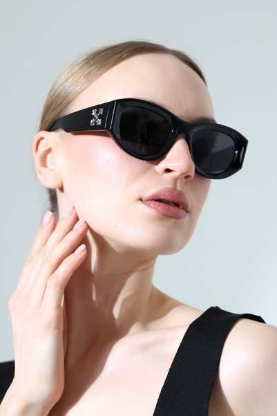 MİLANO KORS Women's Oval Black Frame Black Glass Sunglasses with Handle Detail