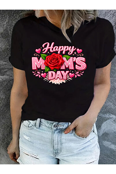121 Women's Mother's Day Heart and Flower Design White Summer Round Neck Shor...