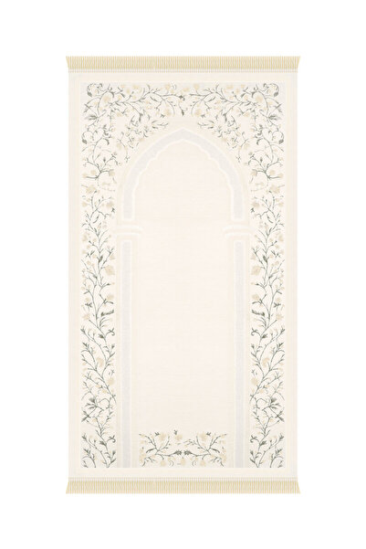 Bursa İpek Beige Spring Branch Pattern Embossed Special Woven Prayer Rug