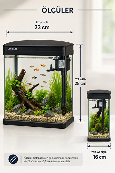 SunSun JR-230 Cam Akvaryum 7 Litre SİYAH