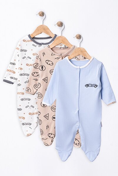 ENİA BABY Baby Boy 100% Cotton 3-Piece Jumpsuit Set with Booties 3-6-9 Months