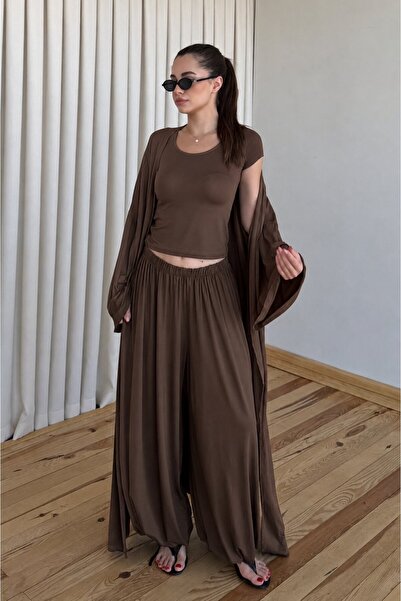 Laluvia Brown Cuffed Three-Piece Suit - 4170