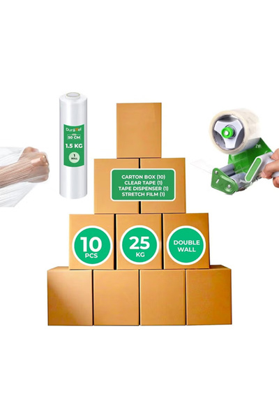 Duravel Moving Box Kit-10 Double Wall Carton Boxes with Clear Tape, Stretch F...