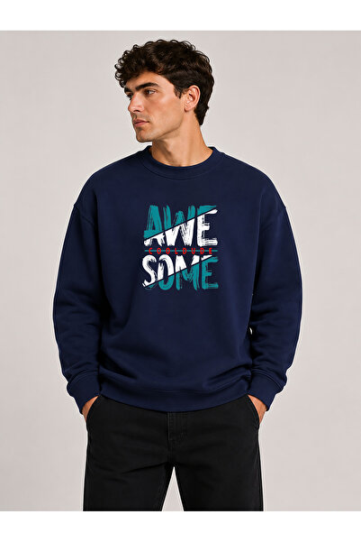 herkesemoda Awesome Printed Crew Neck 2 Thread Sweatshirt