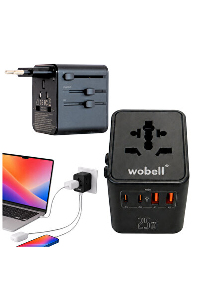 Mardil Adaptor de călătorie cu încărcare rapidă, 5x USB-C, Compact, Universal