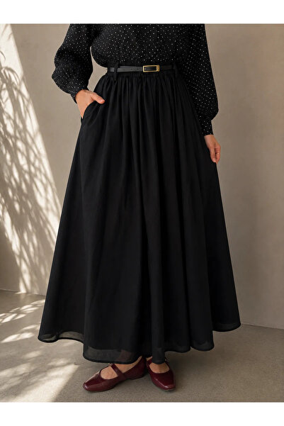 Naknaku Lined Voile Skirt-Black