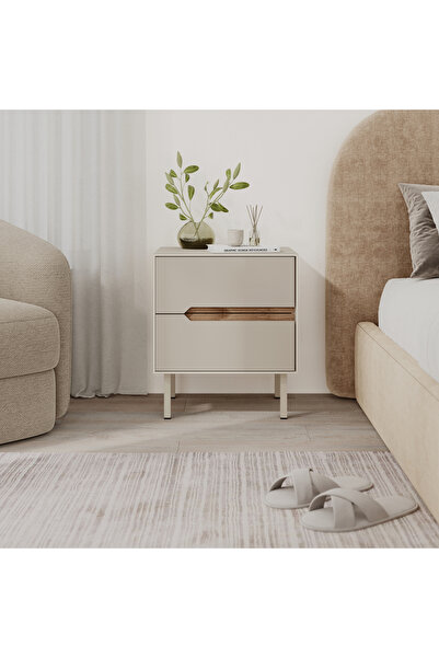 Mourah Home Modern Arch Nightstand - 45x35x52.5 CM- Beige/ Brown Oud - M.T.29...