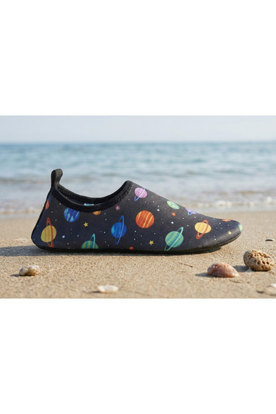 Erkek Deniz Ayakkabısı Kaymaz Tabanlı Havuz Ayakkabısı Gezegen Desenli Aqua Shoes Plaj Su Ayakkabısı
