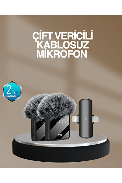 UCUZTEKNO 8753tknd 2’li Kablosuz Yaka Mikrofonu Type-C ve Lightning Uyumlu Pr...