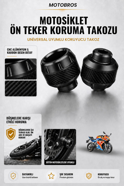 Motobros Motosiklet Aks Koruma Takozu CF SR250 Uyumlu Motosiklet Ön Teker Tak...