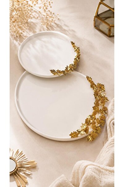 ONON Stylish Porcelain Presentation Bowl with Gold Grape Detail, Serving Plat...