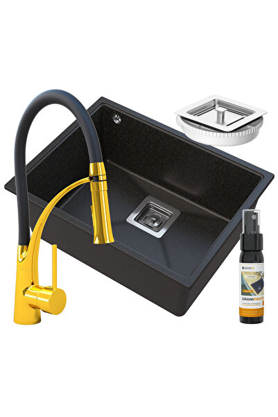 Granitan Set Chiuveta Granit NAPO 550, Negru, 55x42cm, Baterie Nexo Aurie, Si...