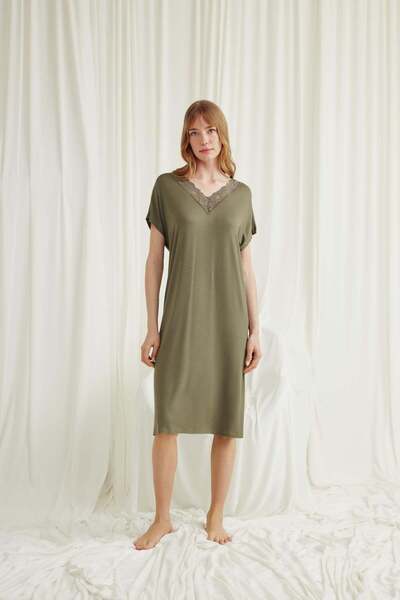 Generic Brand Lace Collar Short Sleeve Viscose Nightgown