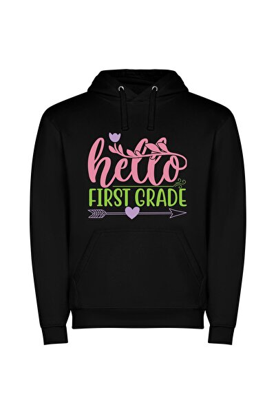 iLovePrints Vibrant Greeting: Hello 1st Grade! Φούτερ με κουκούλα σε χρώμα Μαύρο
