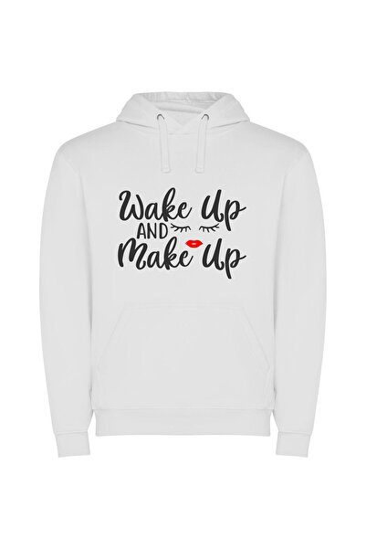 iLovePrints Beauty Unmasked: Wake-Up & Make-Up Φούτερ με κουκούλα σε χρώμα Λευκό