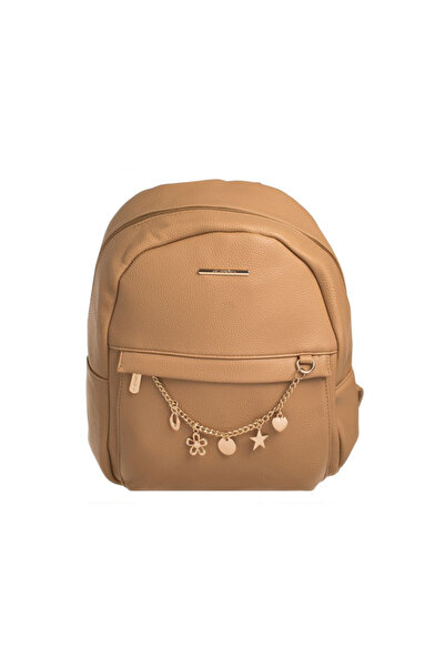 Generic Brand Rucsac Dama Exclusiv Bej cu Lant Fermoar si Charms 24x12x32cm