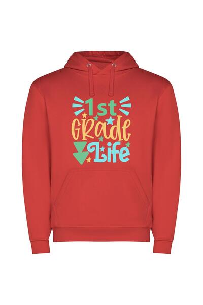 iLovePrints Life in 1st Grade Φούτερ με κουκούλα σε χρώμα Κόκκινο