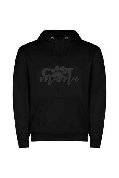 iLovePrints Mama's Feline Elegance Φούτερ με κουκούλα σε χρώμα Μαύρο
