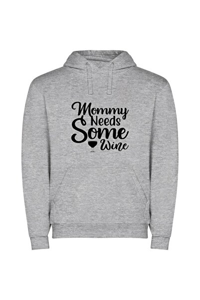 iLovePrints Wine for Mama's Bliss Φούτερ με κουκούλα σε χρώμα Γκρι
