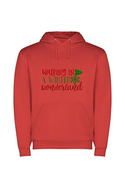 iLovePrints Enchanting Winter Wanderlust Φούτερ με κουκούλα σε χρώμα Κόκκινο