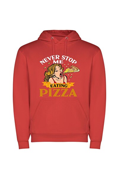 iLovePrints Pizza Passion Unleashed Φούτερ με κουκούλα σε χρώμα Κόκκινο