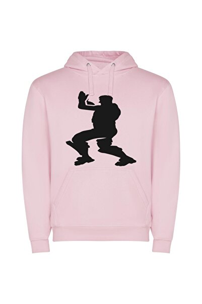 iLovePrints Black White Baseball Silhouette Φούτερ με κουκούλα σε χρώμα Ροζ