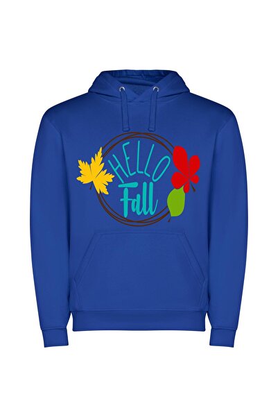 iLovePrints Hello Fall's Leafy Greeting Φούτερ με κουκούλα σε χρώμα Μπλε